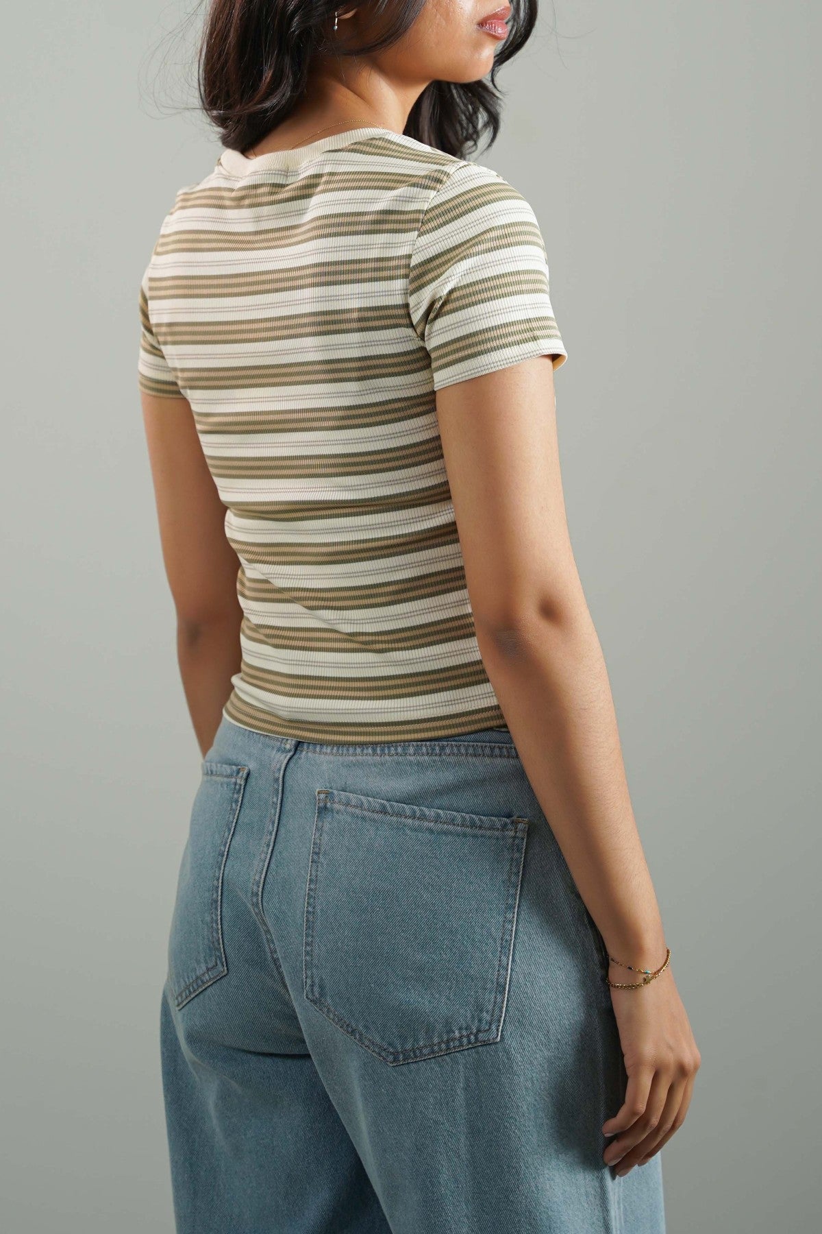 Image of BEIGE SLIM FIT STRIPE TEE