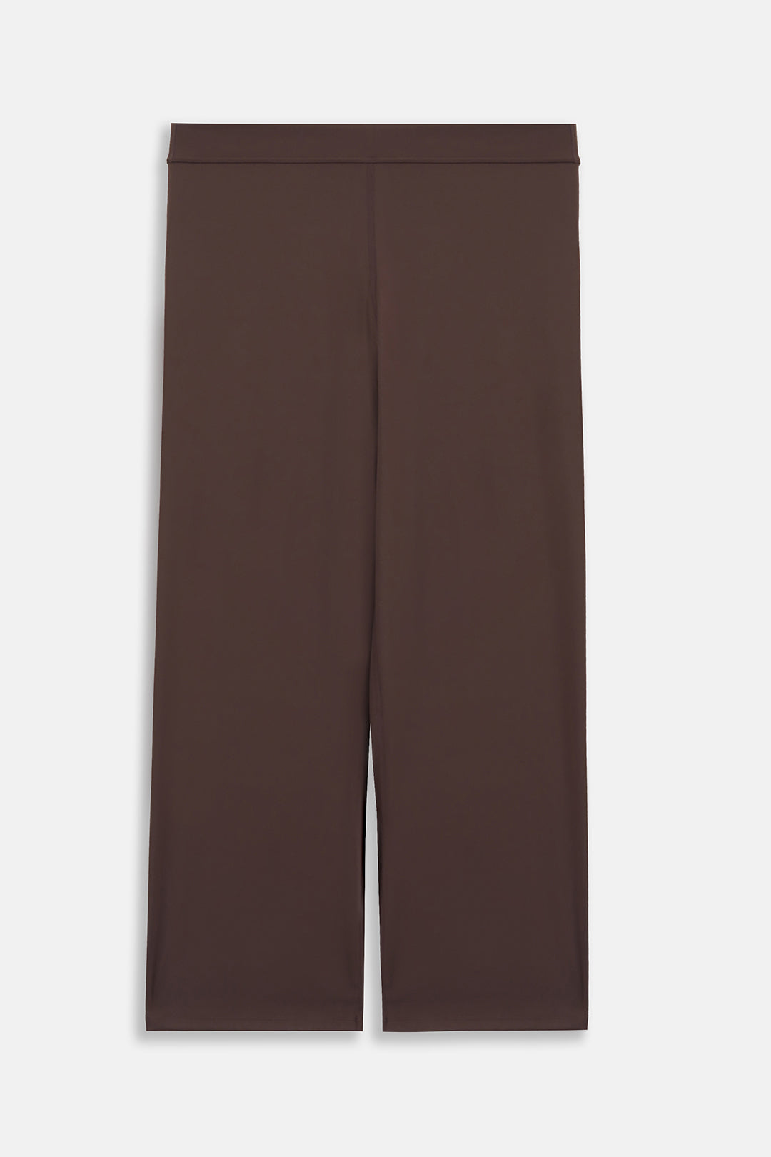 Image of A pair of dark brown wide-leg cropped pants shown flat against a light gray background.