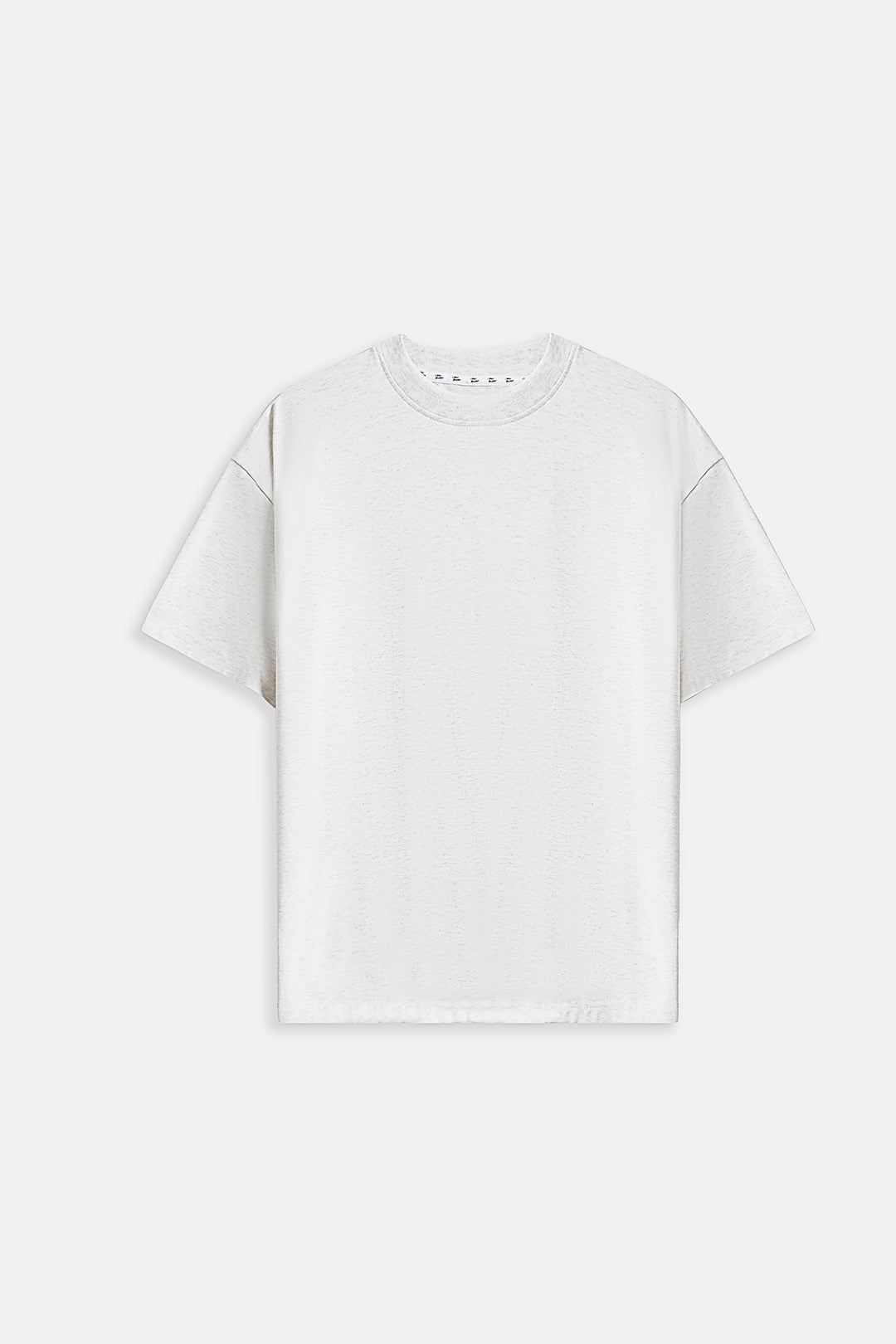 Image of A plain white short-sleeve crewneck t-shirt displayed flat against a light gray background.