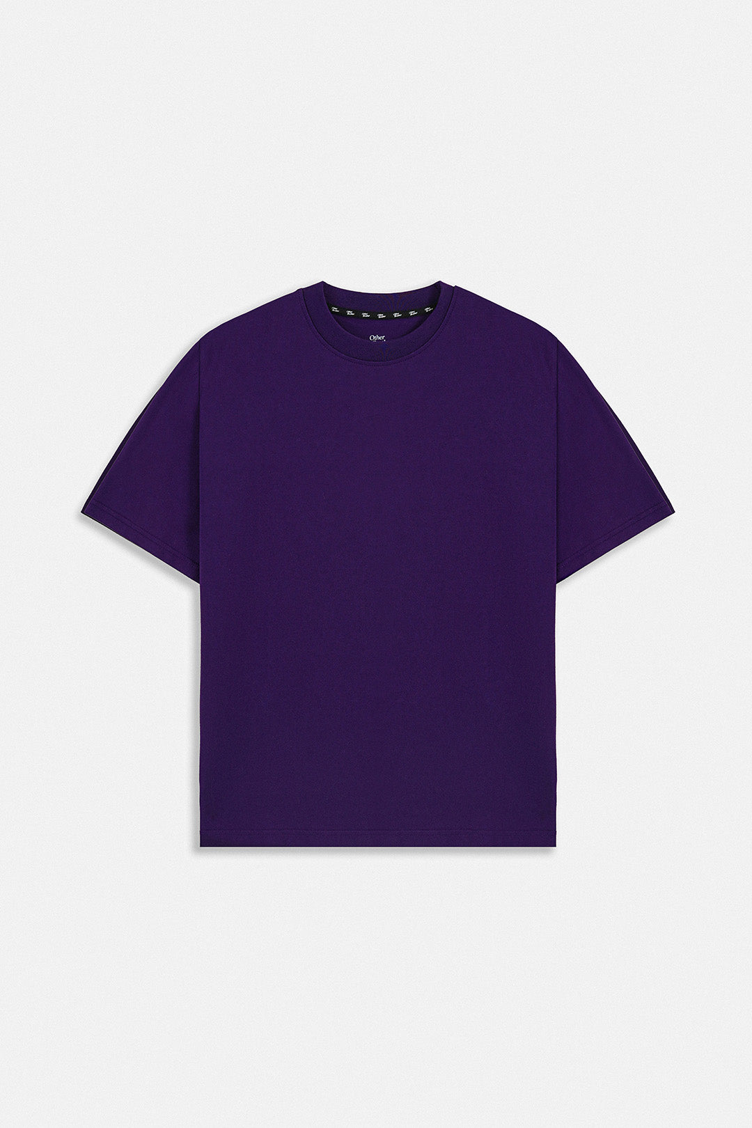 A solid purple short-sleeve crewneck t-shirt displayed flat against a light gray background.